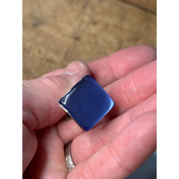 Vintage Blue Moonglow glass Enamel & Silver-Tone Square Cufflinks For Men - Picture 5 of 9